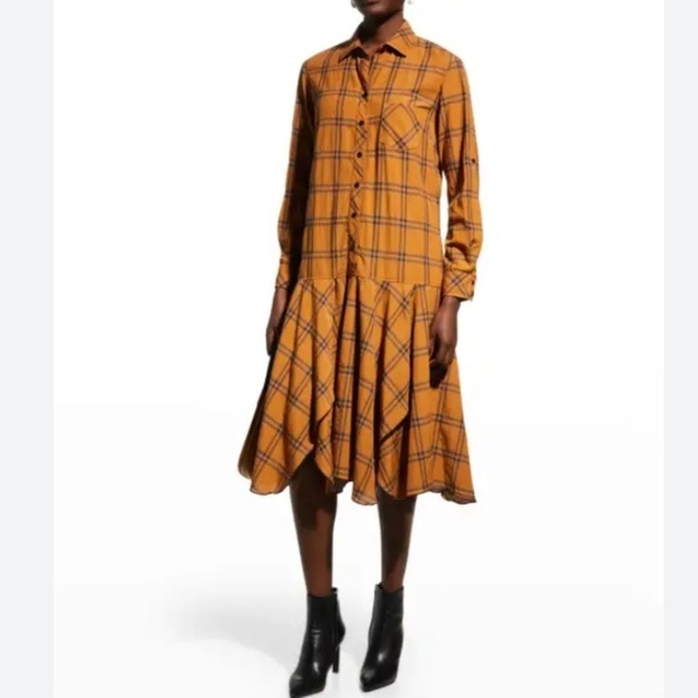 Finley Becca Crinkled Plaid Vicuna Shirtdress Size Large